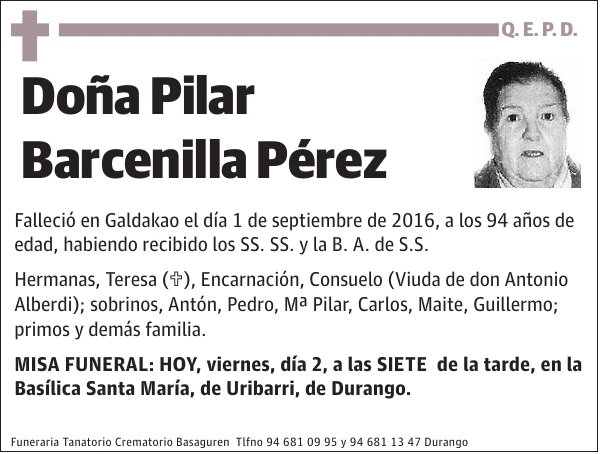 Esquela de Pilar