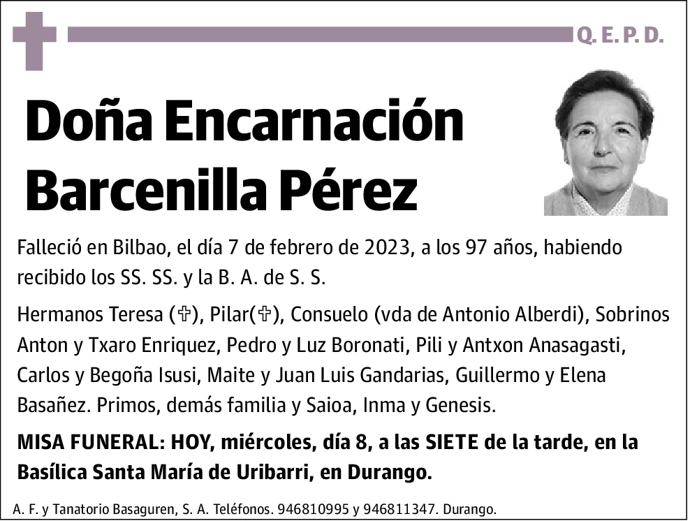 Esquela de Encarnación